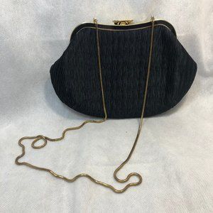 Black Rayon Clutch Bag with Gold Trim